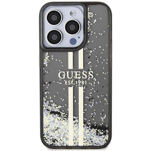 Guess Liquid Glitter Gold Stripes Hülle iPhone 15 Pro – Schwarz-3