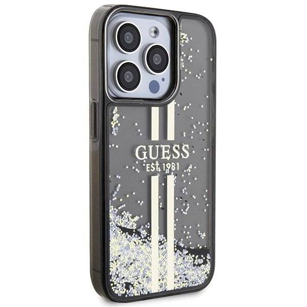 Guess Liquid Glitter Gold Stripes Hülle iPhone 15 Pro – Schwarz-4