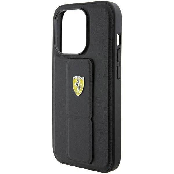 Ferrari Grip Stand Metall-Logo-Hülle iPhone 15 Pro Max – Schwarz-1