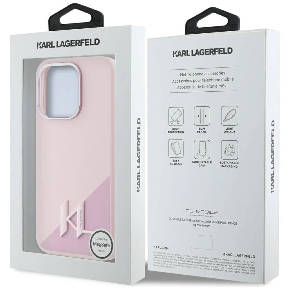 Karl Lagerfeld Silicone Shadow Metal Initial MagSafe Case iPhone 15 Pro Max rosa-1
