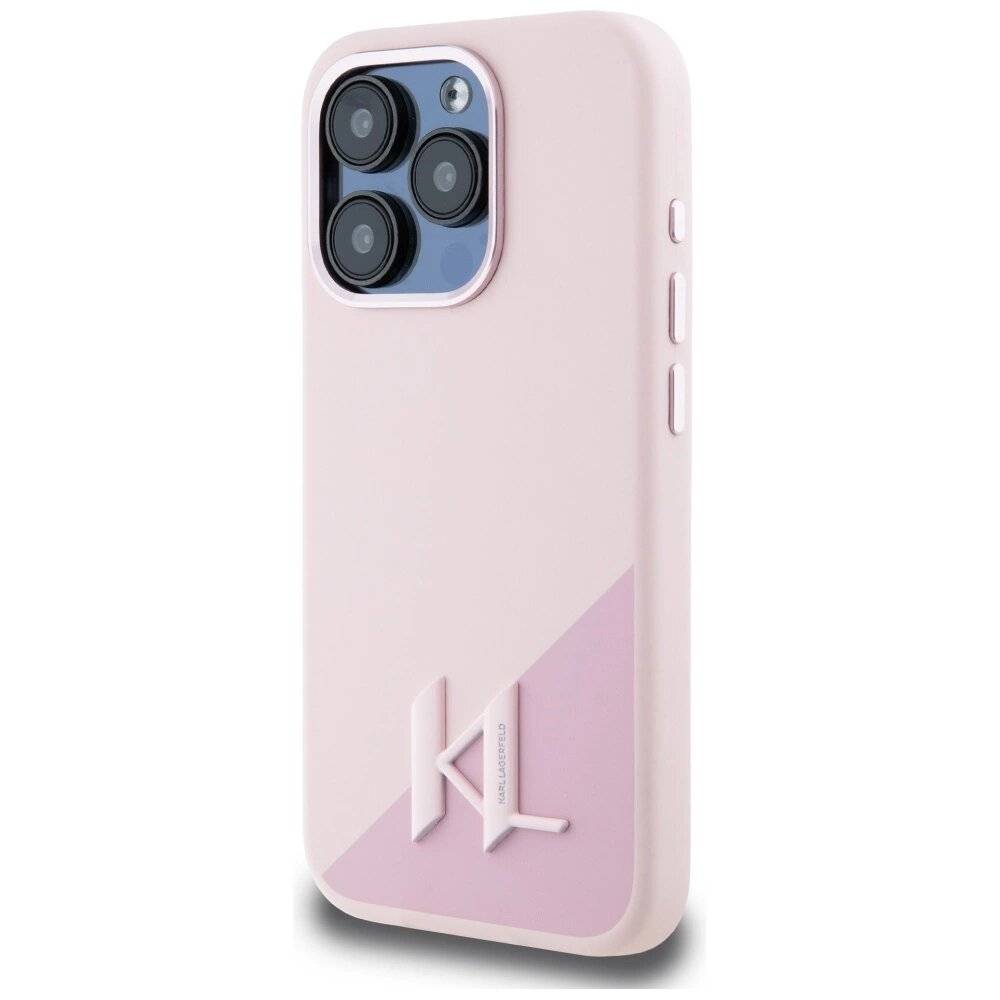 Karl Lagerfeld Silicone Shadow Metal Initial MagSafe Case iPhone 15 Pro Max rosa-2
