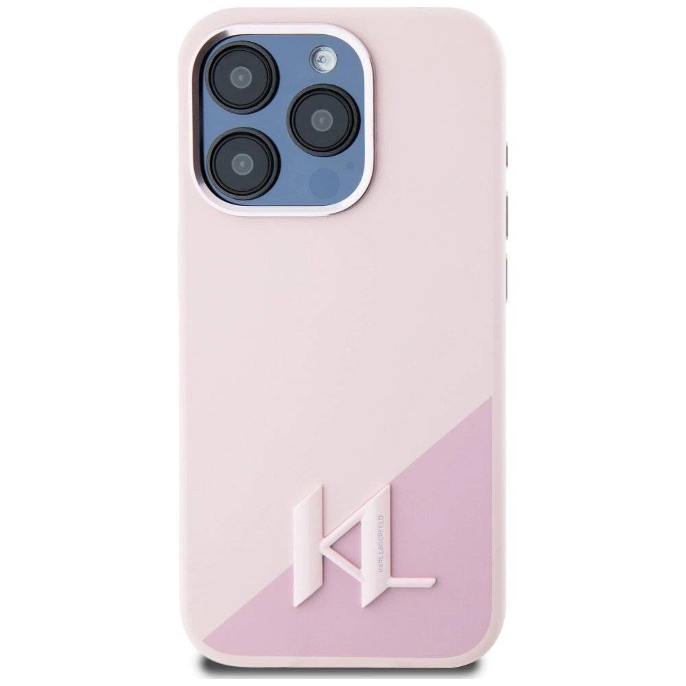 Karl Lagerfeld Silicone Shadow Metal Initial MagSafe Case iPhone 15 Pro Max rosa-3