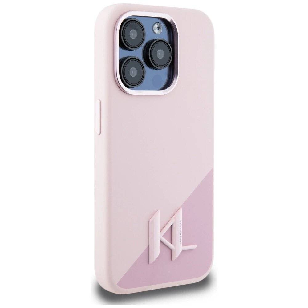 Karl Lagerfeld Silicone Shadow Metal Initial MagSafe Case iPhone 15 Pro Max rosa-4
