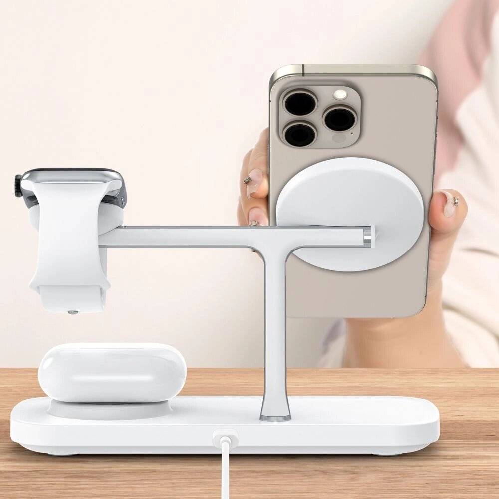 Tech-Protect QI15W-A45 3in1 kabelloses Ladegerät MagSafe Apple -Geräte – Weiß-1