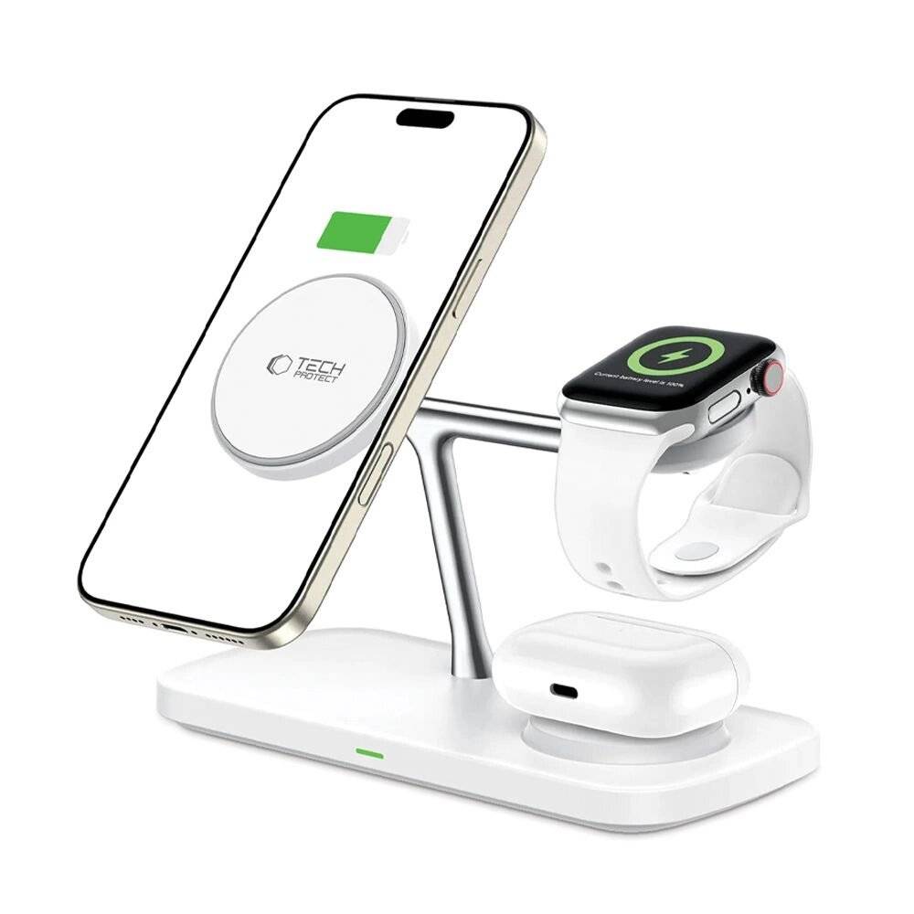 Tech-Protect QI15W-A45 3in1 kabelloses Ladegerät MagSafe Apple -Geräte – Weiß-3