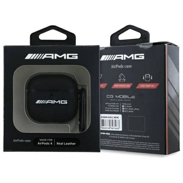 AMG Lederhülle weißem Logo AirPods 4 – Schwarz / Weiß-2