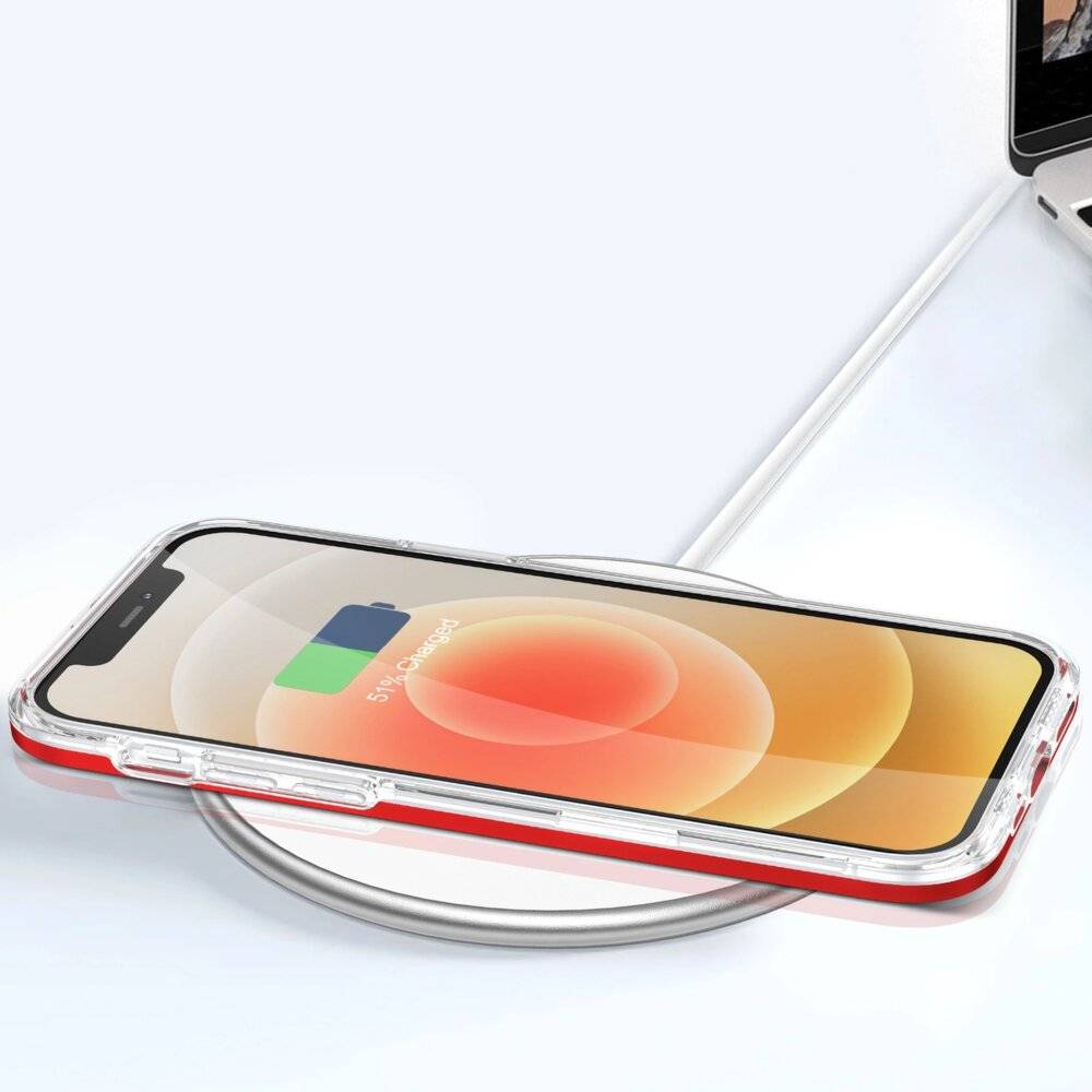 Klare 3in1 Hülle iPhone 12 Frame Gel Cover rot-5