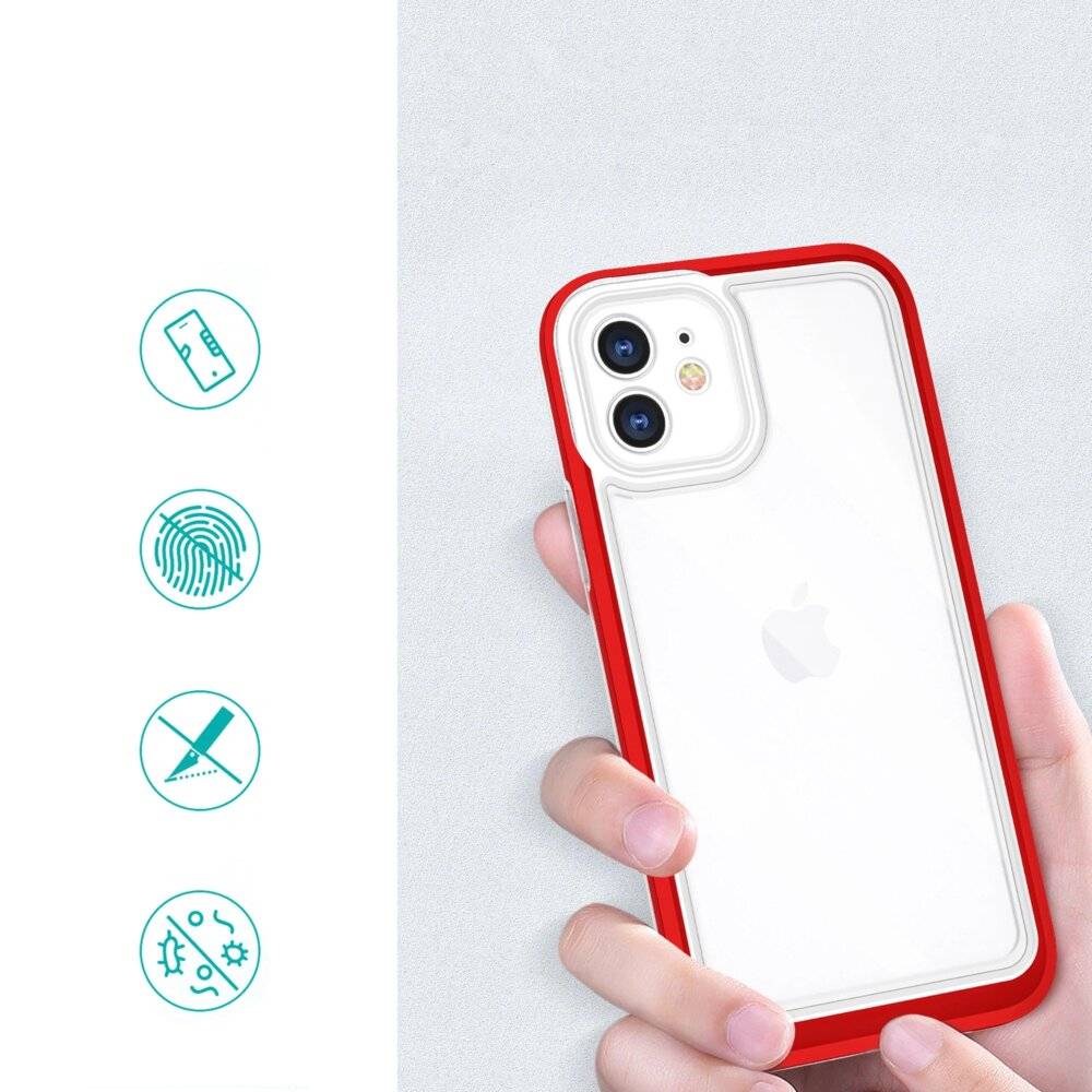 Klare 3in1 Hülle iPhone 12 Frame Gel Cover rot-1
