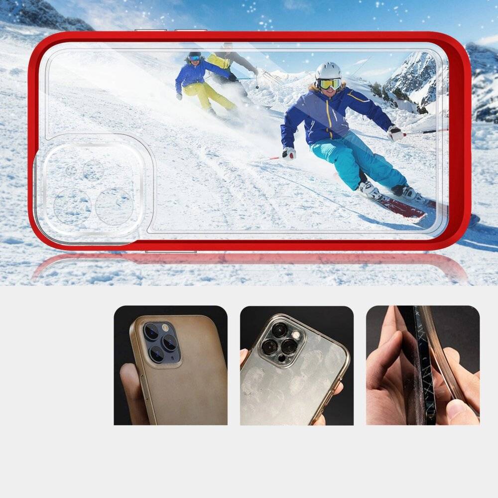 Klare 3in1 Hülle iPhone 12 Frame Gel Cover rot-2