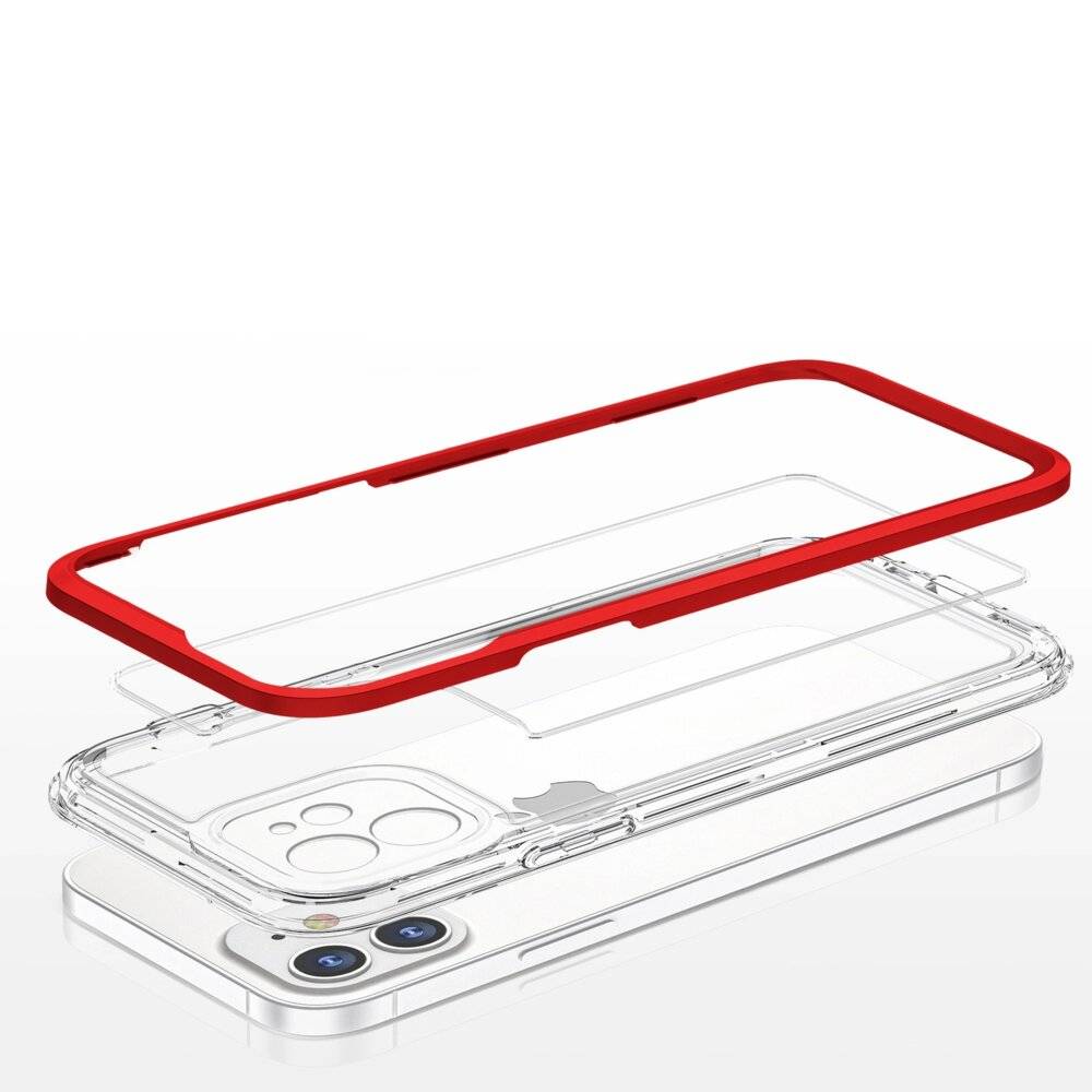 Klare 3in1 Hülle iPhone 12 Frame Gel Cover rot-4