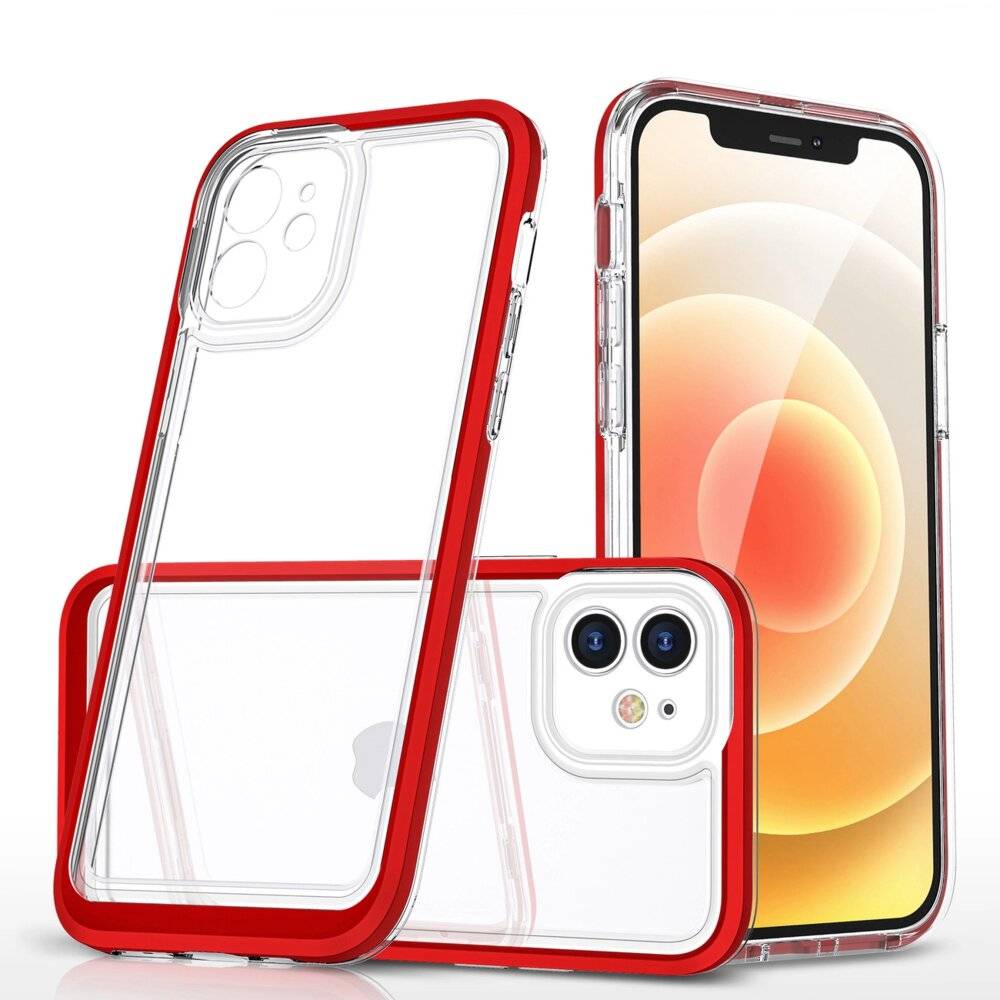 Symbolbild für Klare 3in1 Hülle iPhone 12 Frame Gel Cover rot