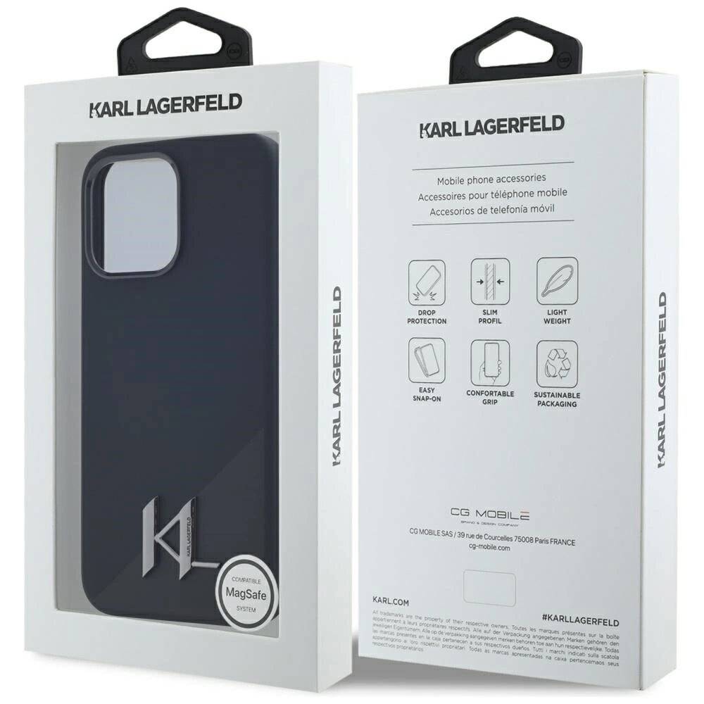 Karl Lagerfeld Silicone Shadow Metal Initial MagSafe Case iPhone 15 Pro Schwarz-1