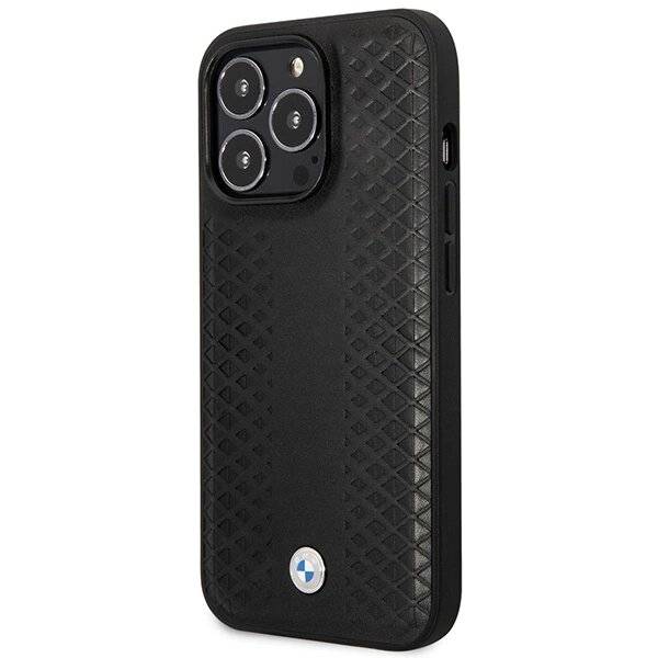 Hülle BMW BMHMP14L22RFGK iPhone 14 Pro 6.1″ schwarz/schwarz Leder Rautenmuster MagSafe-1