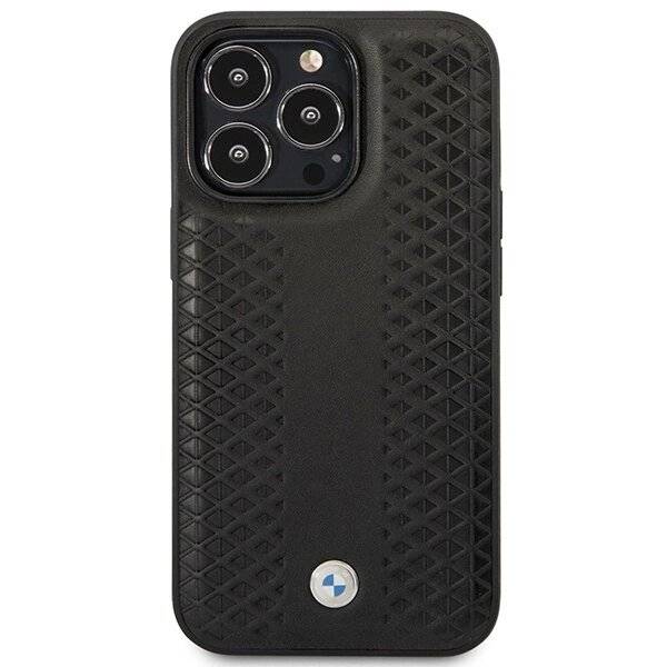Hülle BMW BMHMP14L22RFGK iPhone 14 Pro 6.1″ schwarz/schwarz Leder Rautenmuster MagSafe-2