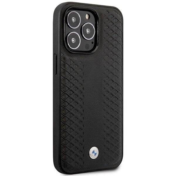 Hülle BMW BMHMP14L22RFGK iPhone 14 Pro 6.1″ schwarz/schwarz Leder Rautenmuster MagSafe-3
