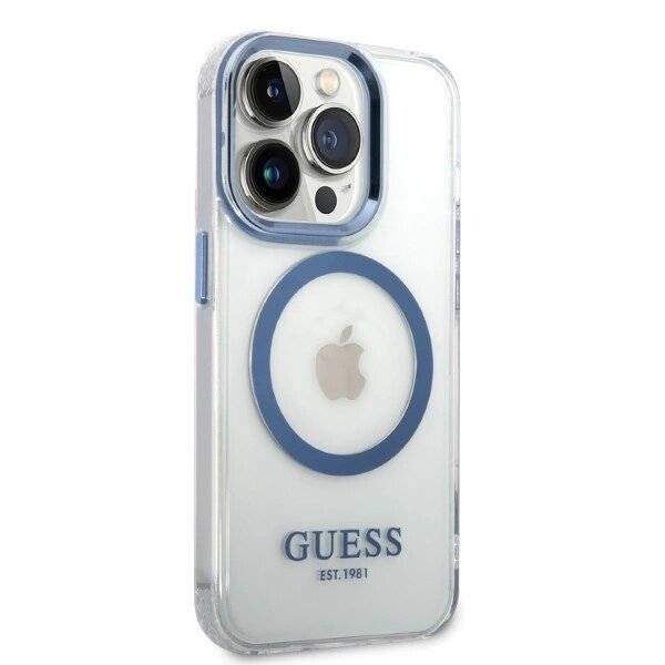 Guess Metal Outline MagSafe-Hülle iPhone 14 Pro – blau-4