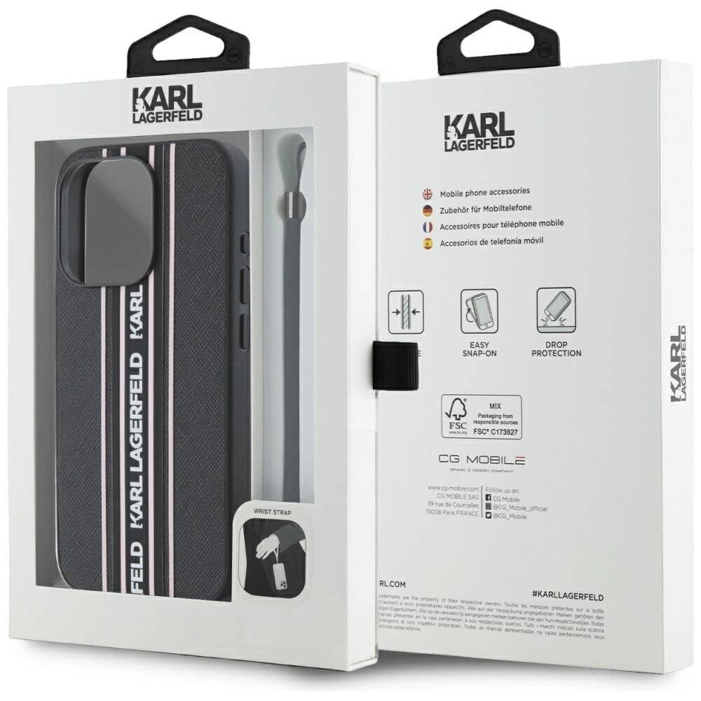 Karl Lagerfeld Saffiano Athleisure Stripes Cord iPhone 15 Pro Max Hülle - Rosa-5
