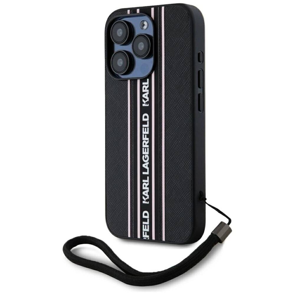 Karl Lagerfeld Saffiano Athleisure Stripes Cord iPhone 15 Pro Max Hülle - Rosa-3
