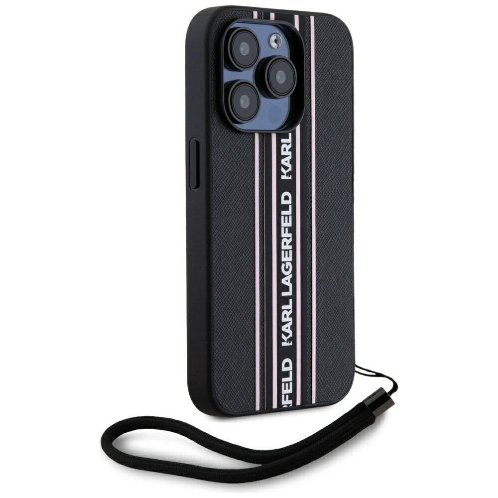 Karl Lagerfeld Saffiano Athleisure Stripes Cord iPhone 15 Pro Max Hülle - Rosa-4