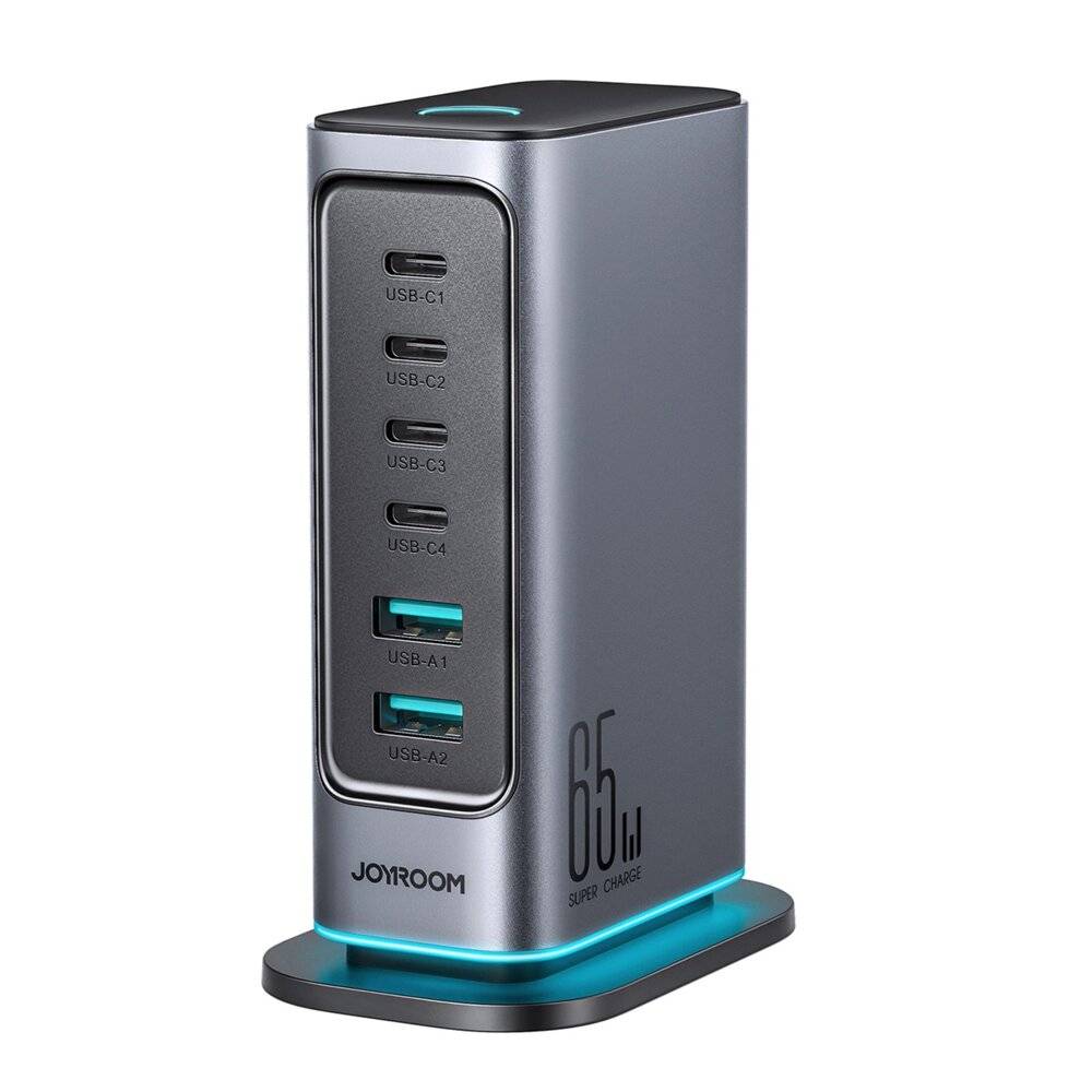 Joyroom JR-TCM02 Multiport GaN Ladegerät 65W EU 4x USB-C 2x USB-A - Dunkelgrau-5