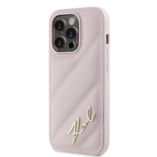 Karl Lagerfeld Diagonal Quilted Script Hülle iPhone 14 Pro Max – Rosa-1