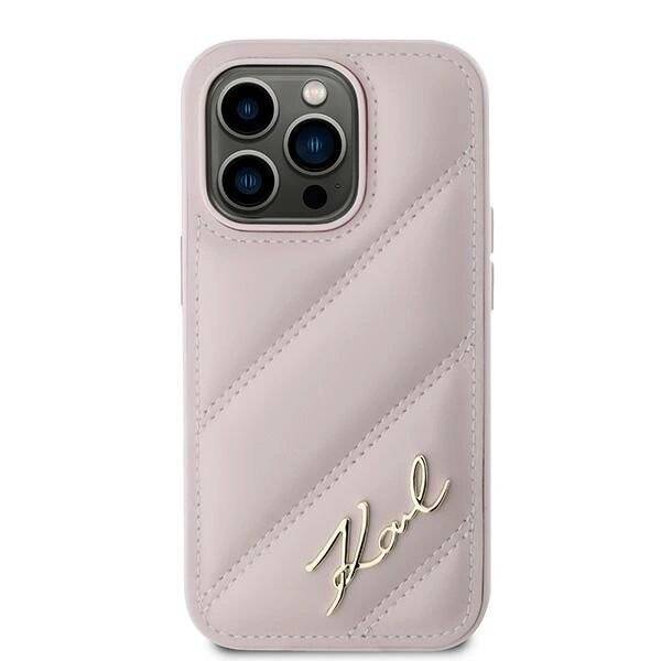 Karl Lagerfeld Diagonal Quilted Script Hülle iPhone 14 Pro Max – Rosa-2