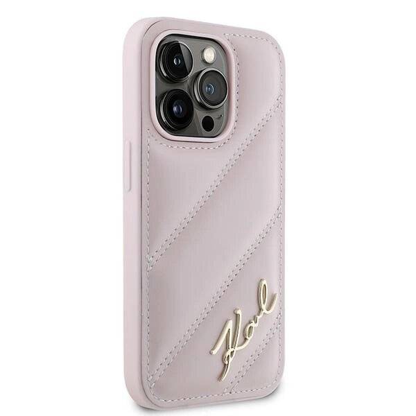 Karl Lagerfeld Diagonal Quilted Script Hülle iPhone 14 Pro Max – Rosa-3