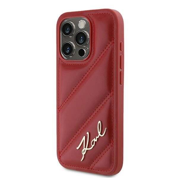 Karl Lagerfeld Diagonal Quilted Script Hülle iPhone 15 Pro Max – Rot-1