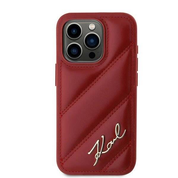Karl Lagerfeld Diagonal Quilted Script Hülle iPhone 15 Pro Max – Rot-2