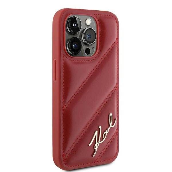 Karl Lagerfeld Diagonal Quilted Script Hülle iPhone 15 Pro Max – Rot-3