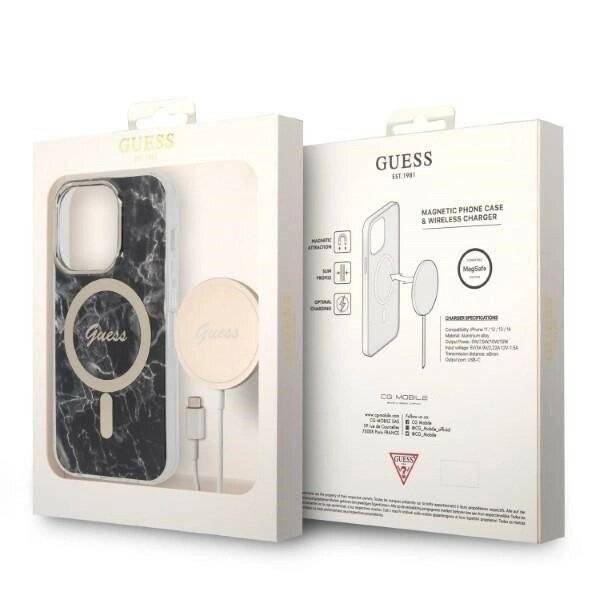 Set Guess GUBPP14LHMEACSK Hülle + Ladegerät iPhone 14 Pro 6.1" schwarz/schwarz Hartschale Marble-4