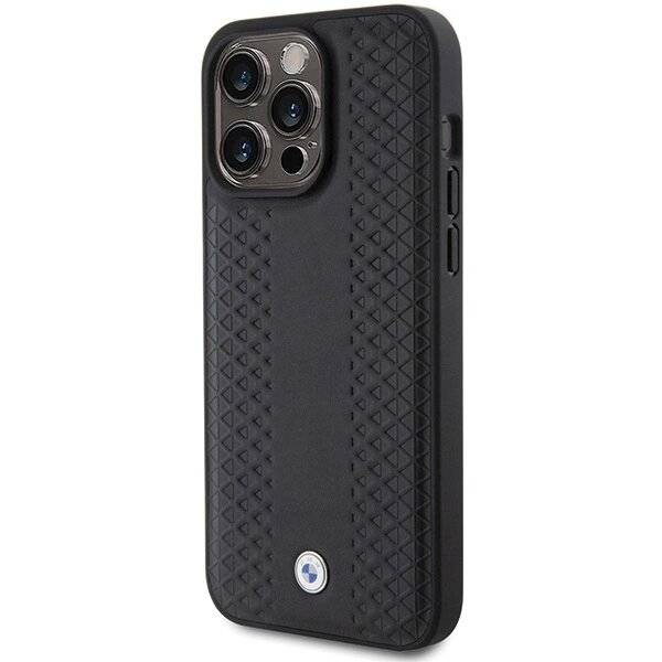 BMW Lederhülle Rautenmuster iPhone 15 Pro – Schwarz-1