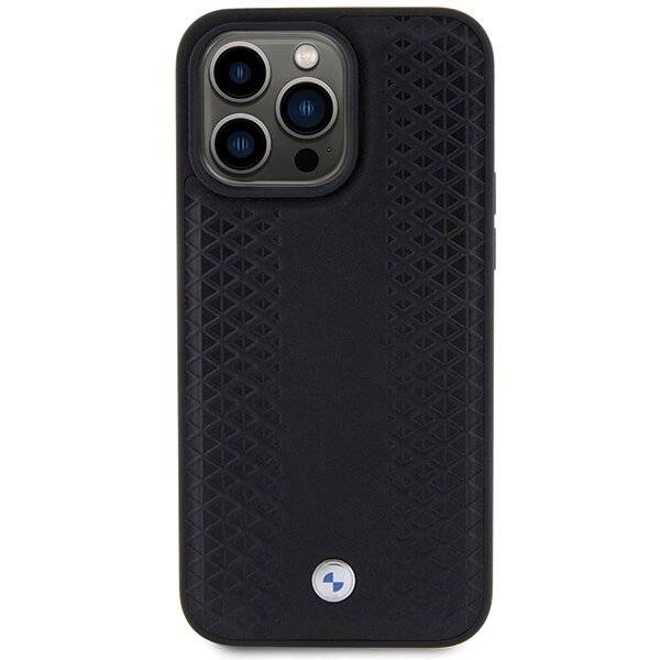 BMW Lederhülle Rautenmuster iPhone 15 Pro – Schwarz-2