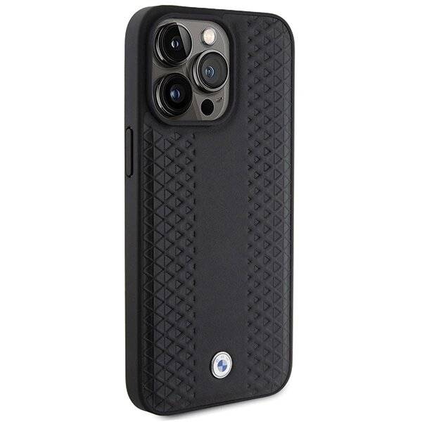 BMW Lederhülle Rautenmuster iPhone 15 Pro – Schwarz-3
