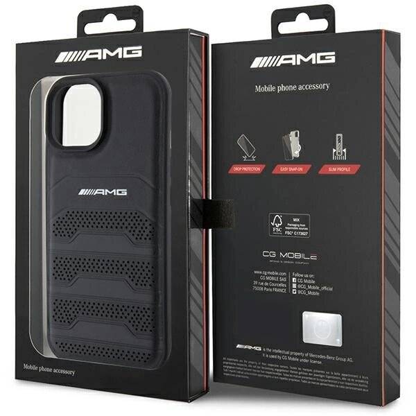 AMG Lederhülle geprägten Linien iPhone 15 Plus – Schwarz-4