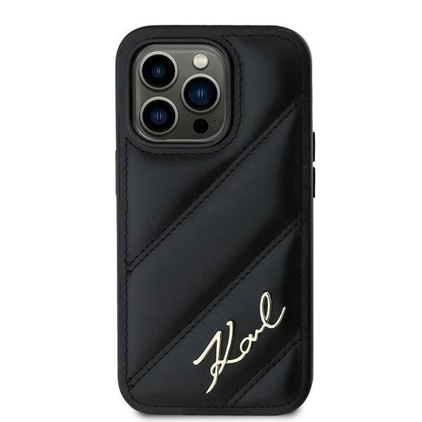 Karl Lagerfeld Diagonal Quilted Script Hülle iPhone 14 Pro – Schwarz-1