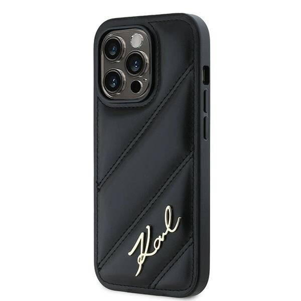 Karl Lagerfeld Diagonal Quilted Script Hülle iPhone 14 Pro – Schwarz-2