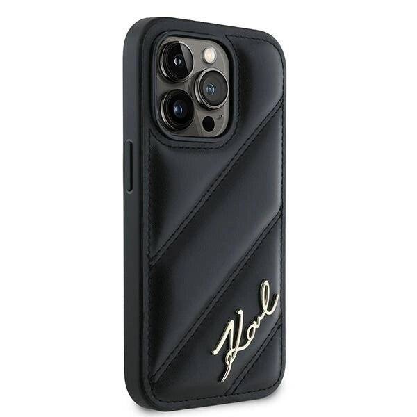 Karl Lagerfeld Diagonal Quilted Script Hülle iPhone 14 Pro – Schwarz-3