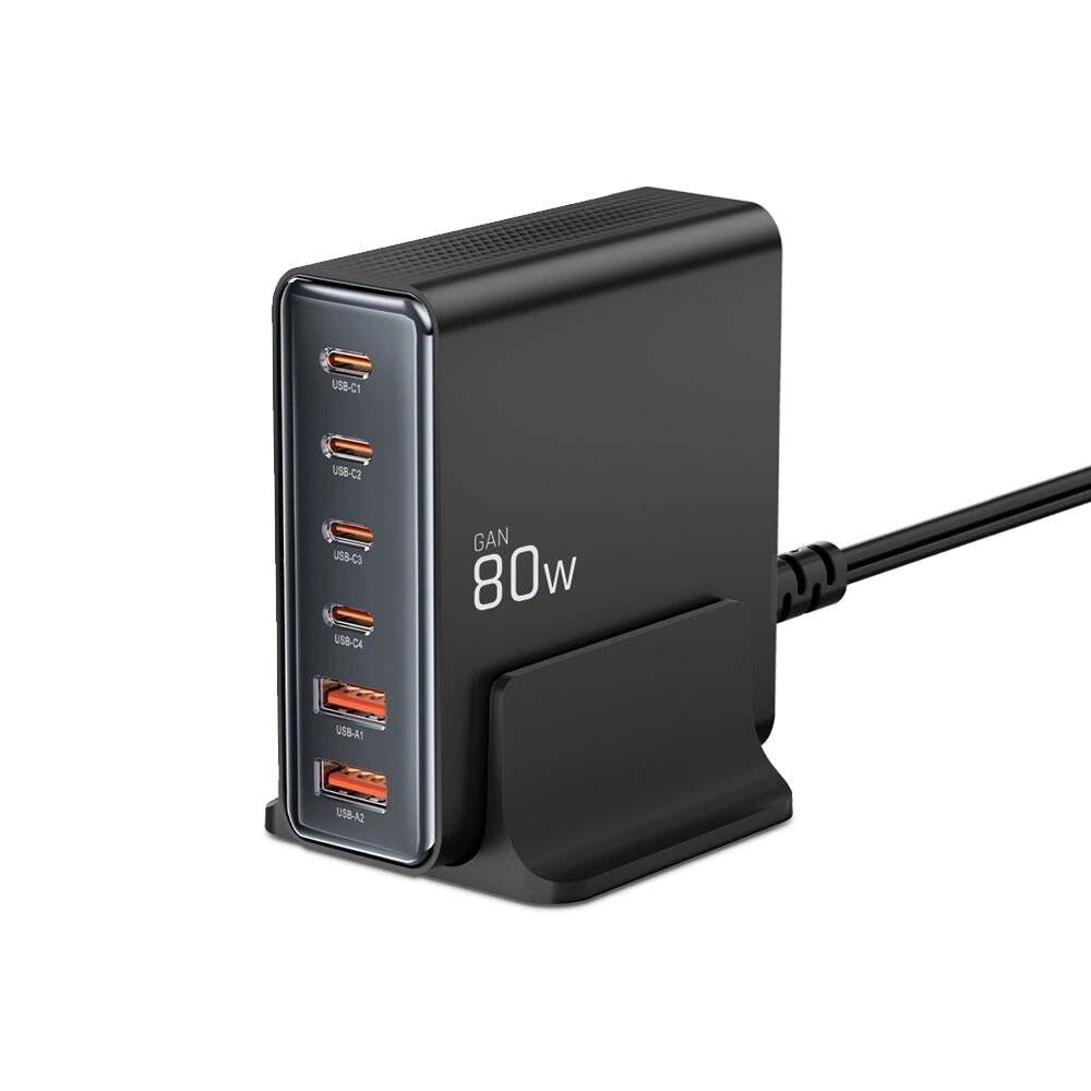 Tech-protect DC80W-GAN 6-PORT PD80W/QC3.0 Ladestation – Schwarz-1