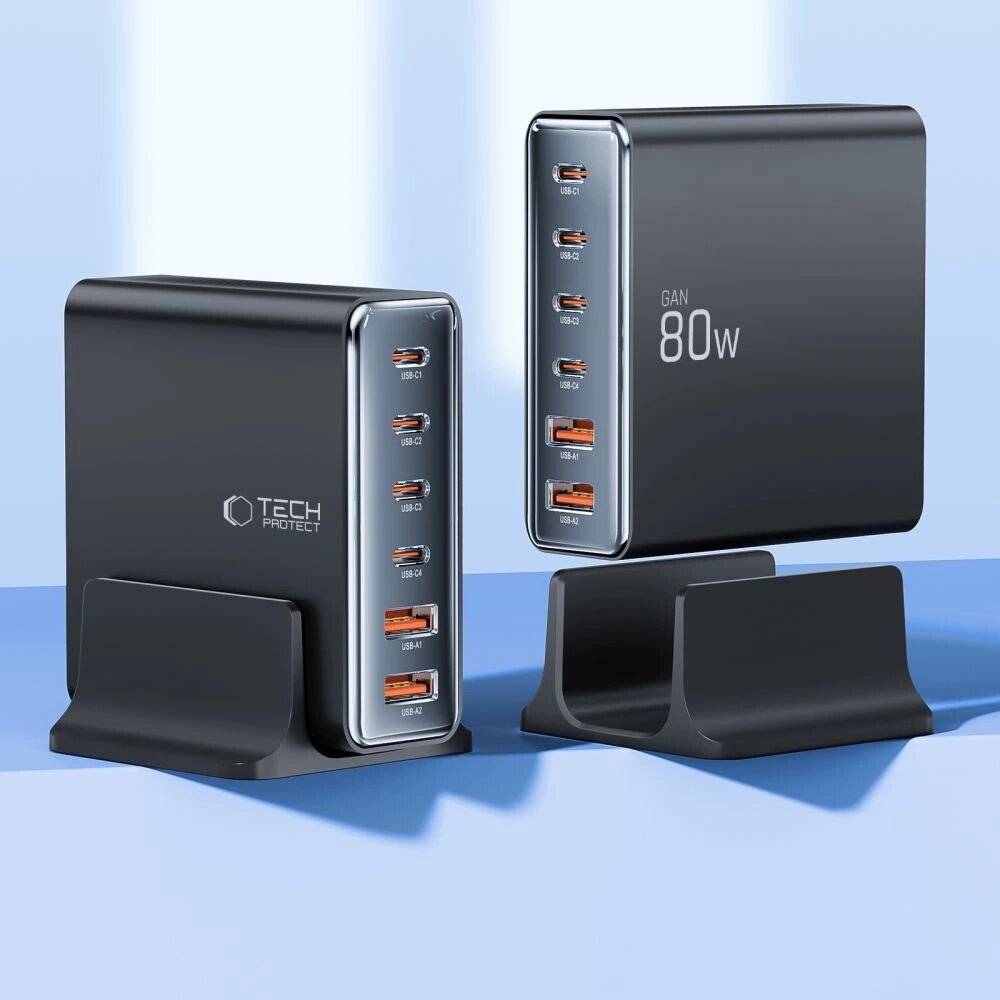Tech-protect DC80W-GAN 6-PORT PD80W/QC3.0 Ladestation – Schwarz-2