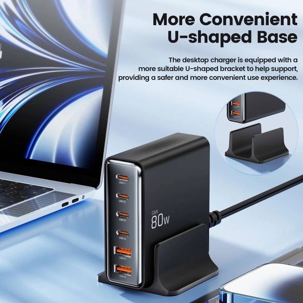 Tech-protect DC80W-GAN 6-PORT PD80W/QC3.0 Ladestation – Schwarz-3