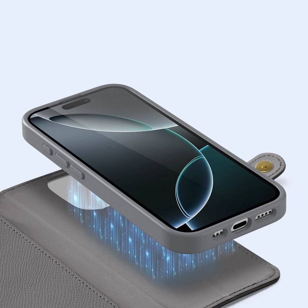 Dux Ducis Lawa Lederhülle iPhone 16 Pro Max abnehmbarer magnetischer Brieftasche - Grau-2