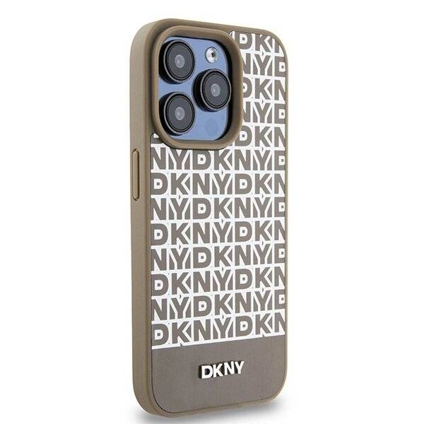 DKNY MagSafe Lederhülle bedrucktem Muster Metalllogo iPhone 15 Pro Max – Braun-3