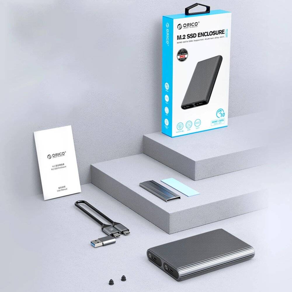 Orico AM2C3-2N Dual-Disk-Caddy zwei M.2 NVME USB-C 3.2 10Gb/s-Laufwerke - Grau-2