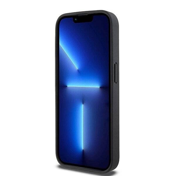 DKNY Lederhülle kariertem Monomuster bedruckten Streifen iPhone 15 Pro Max – Schwarz-1