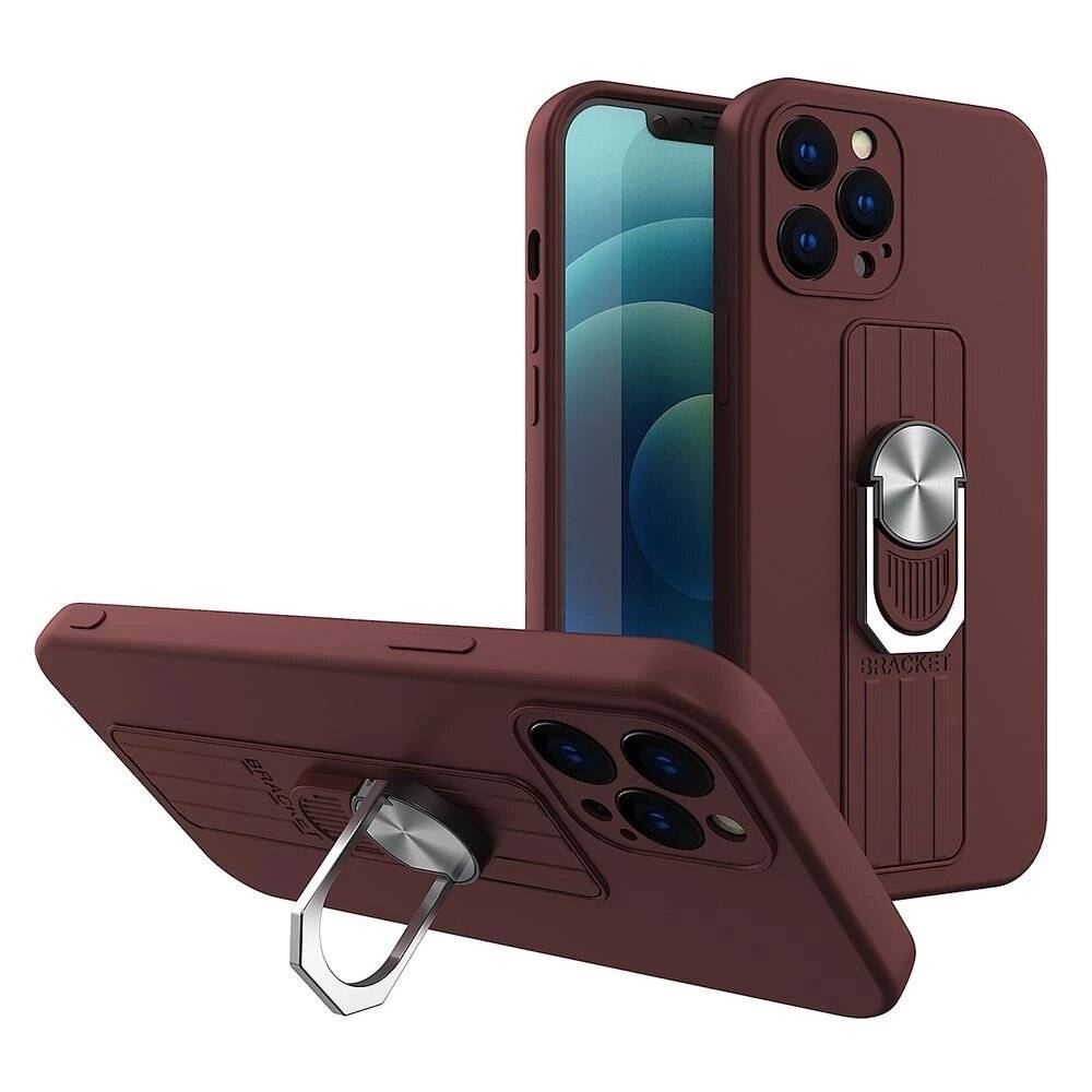 Ring Case Silikonhülle Fingergriff Ständer iPhone 13 Pro braun-1
