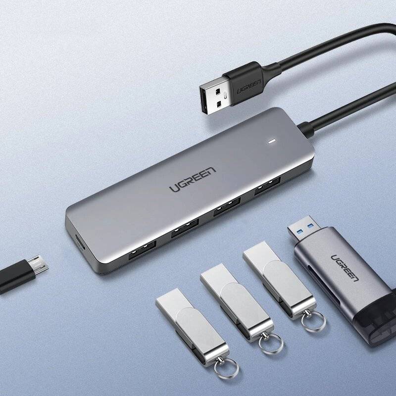 Ugreen USB HUB - 4x 3.2 Gen 1 Micro Stromanschluss grau CM219 50985-3