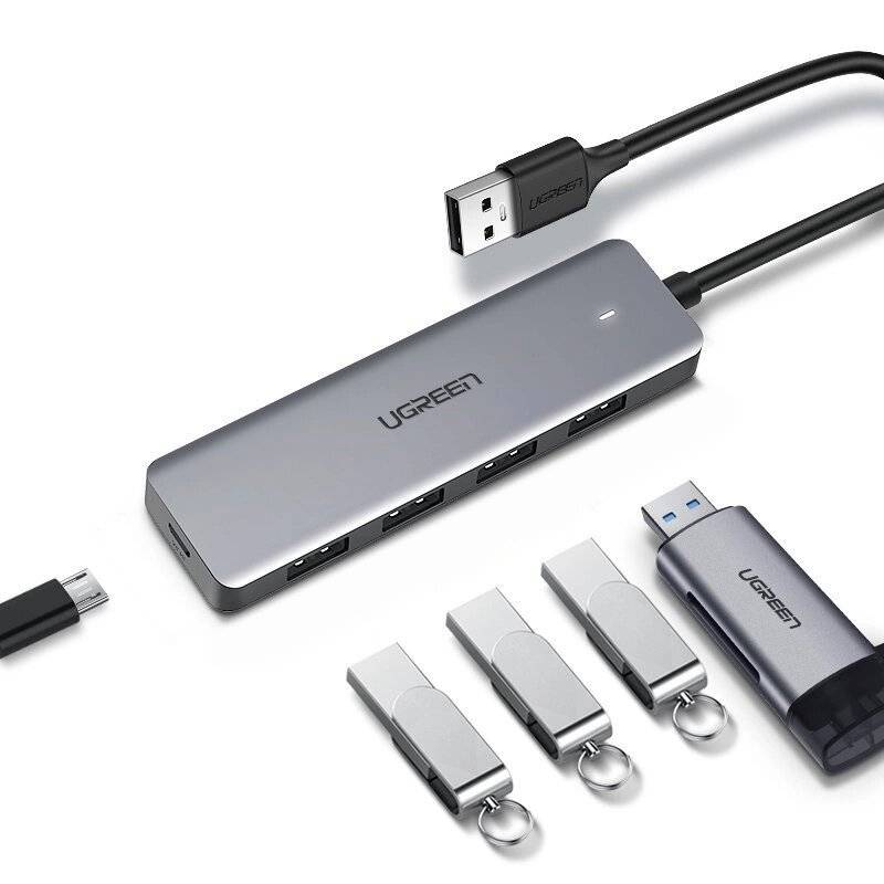 Ugreen USB HUB - 4x 3.2 Gen 1 Micro Stromanschluss grau CM219 50985-4