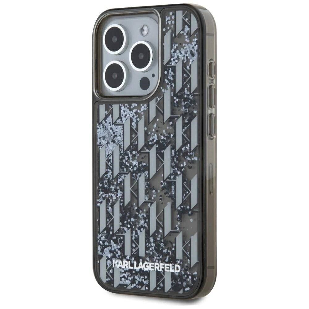 Karl Lagerfeld Liquide Glitter Monogram Gradient iPhone 15 Pro Max Hülle - Schwarz-1