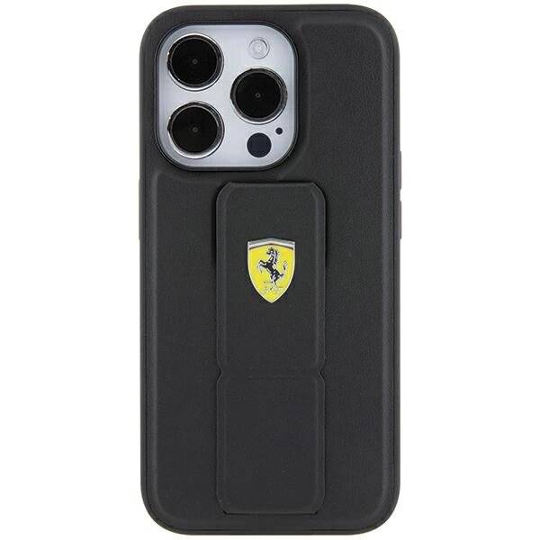Ferrari Grip Stand Metall-Logo-Hülle iPhone 15 Pro Max – Schwarz-2